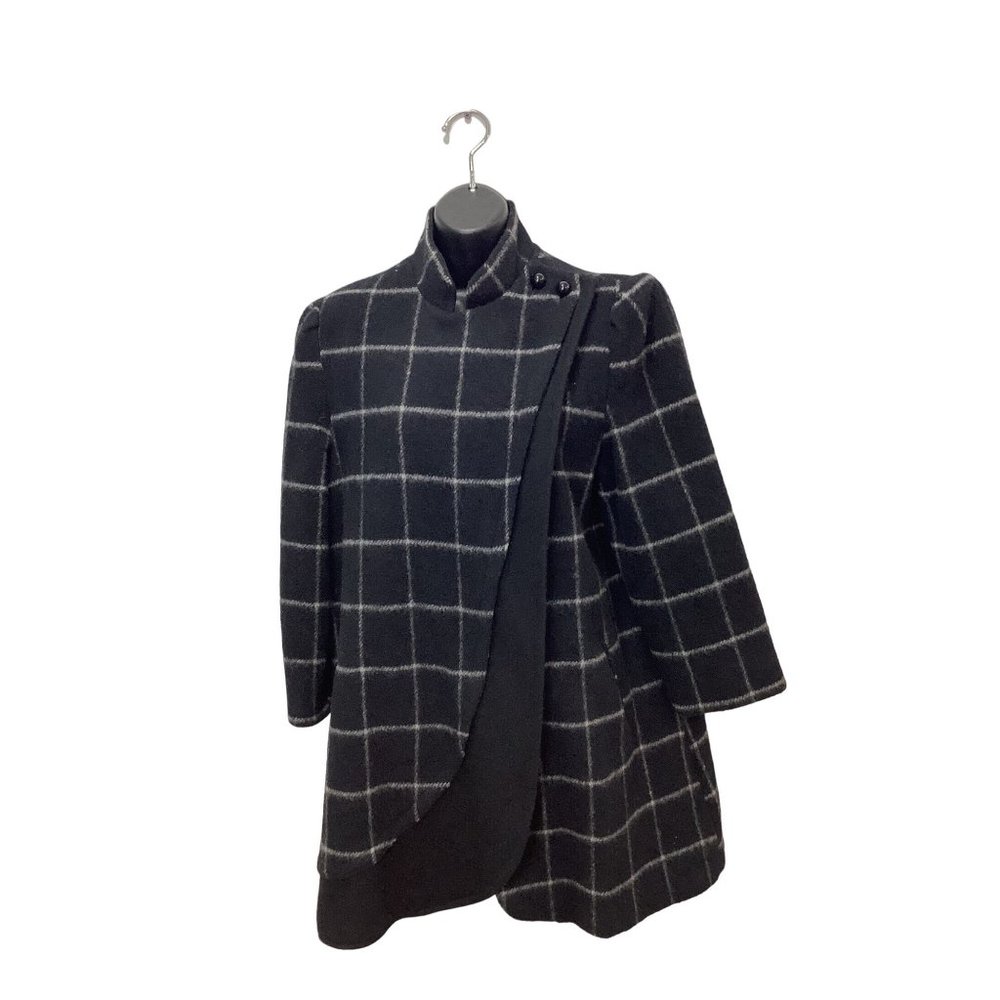 Vintage 80’s-90’s NOS Plaid Wool Black and White Asymmetrical Coat